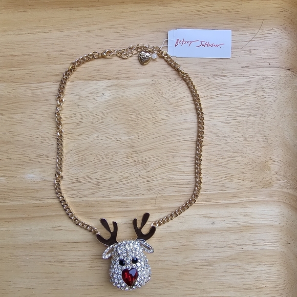 NWT Betsey Johnson  Pave Reindeer Pendant Necklace Size OS - Picture 2 of 6
